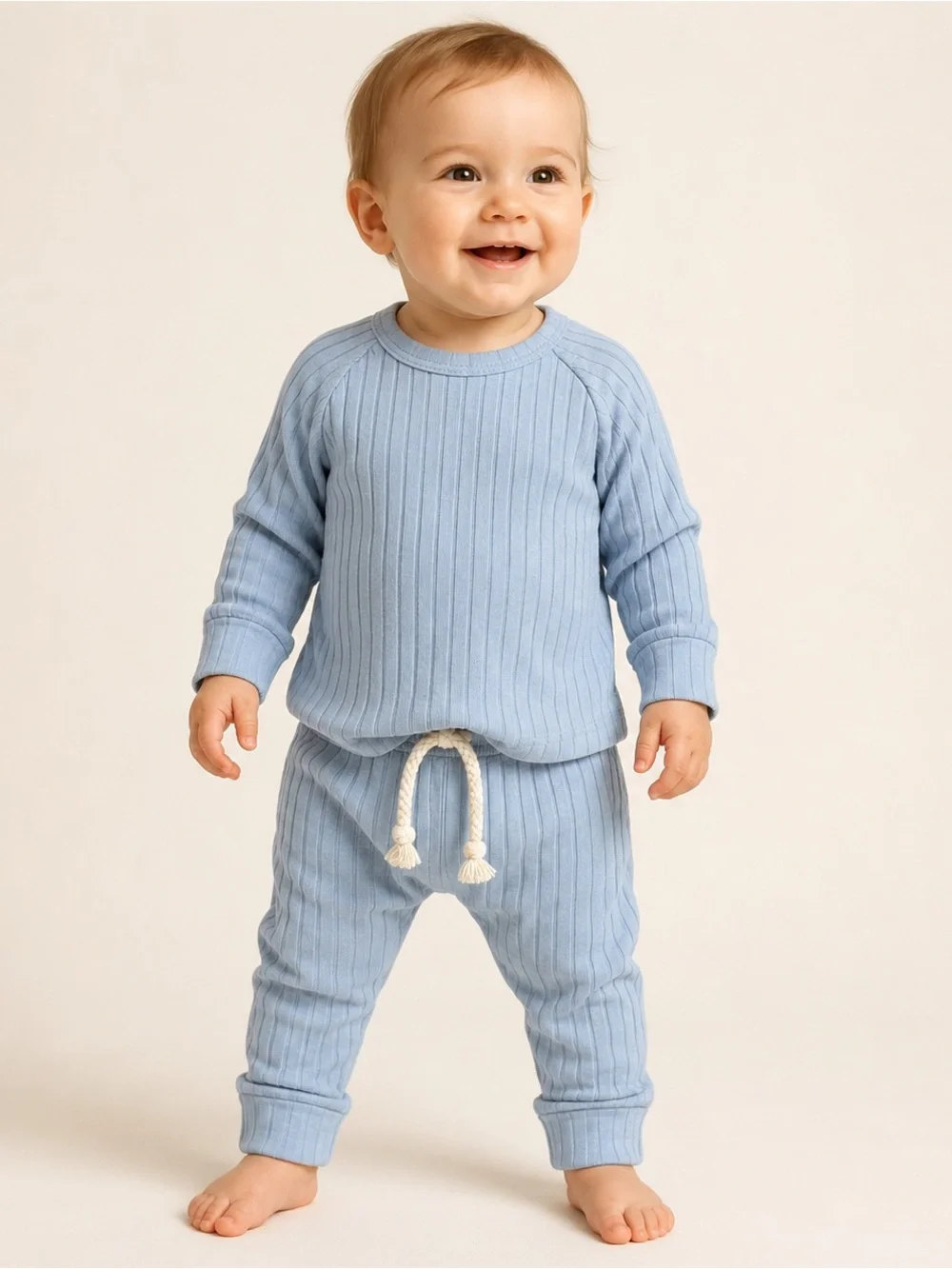 Little One Shop Baby Boy Blue Ribbed Lounge Set 6–12M Two Piece Outfit